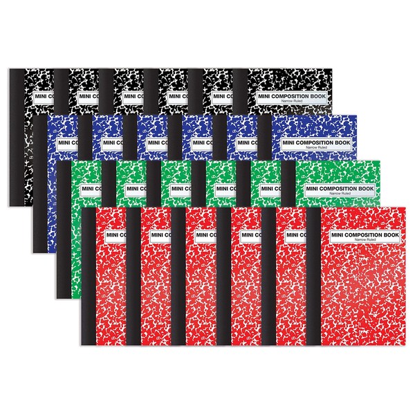 Better Office Products Mini Comp Books, 4.5in. x 3.25in. 80 Shts, Narrow Ruled, Marble Cvrs, Red, Blue, Black, Green, 24PK 25524 - main